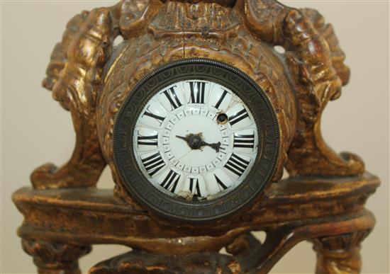 An 18th century Continental carved giltwood mantel timepiece, 15in.
